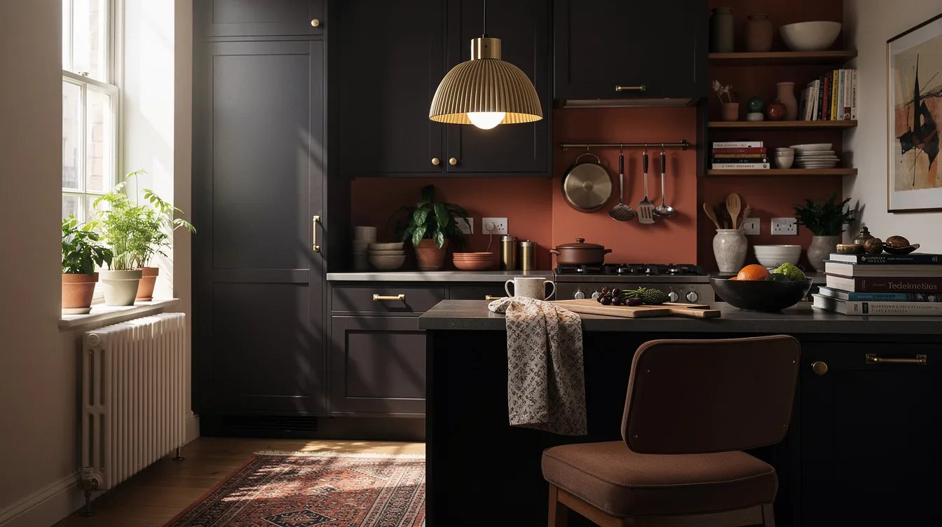 Try a Fluted Metal Shade in a Dark Kitchen