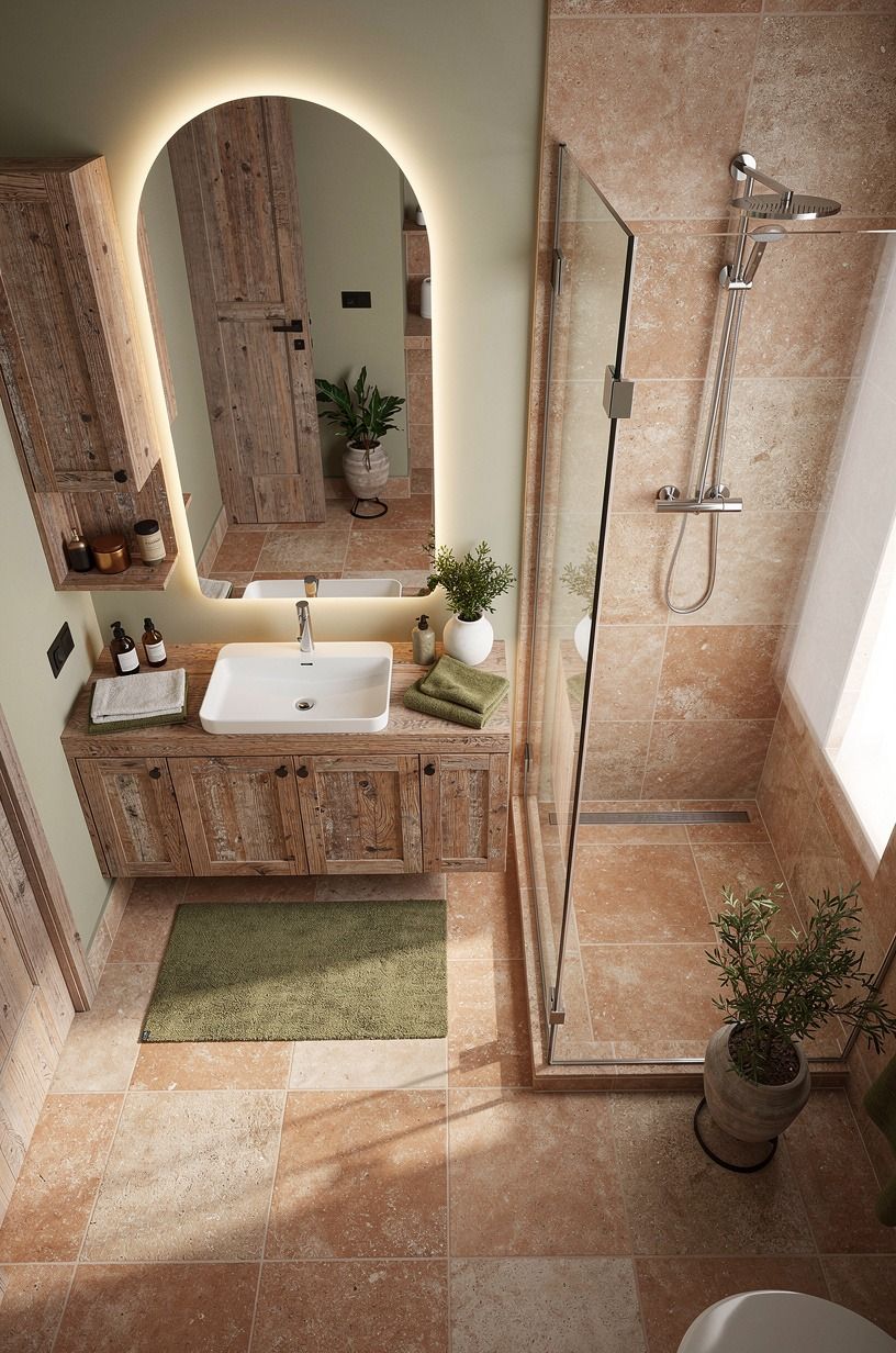 Use a Backlit Mirror for a Quiet Halo (shower with lights)