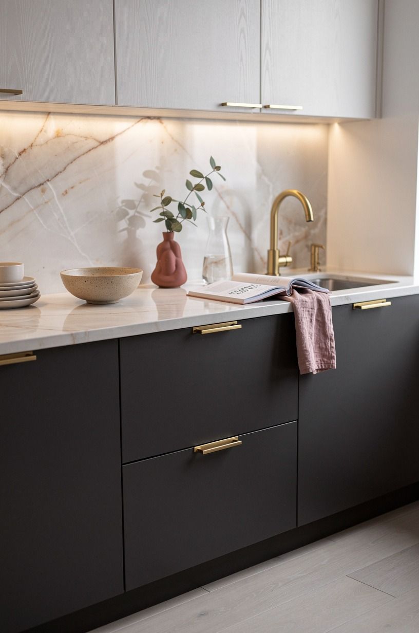 Paint the lower cabinets and leave the uppers light
