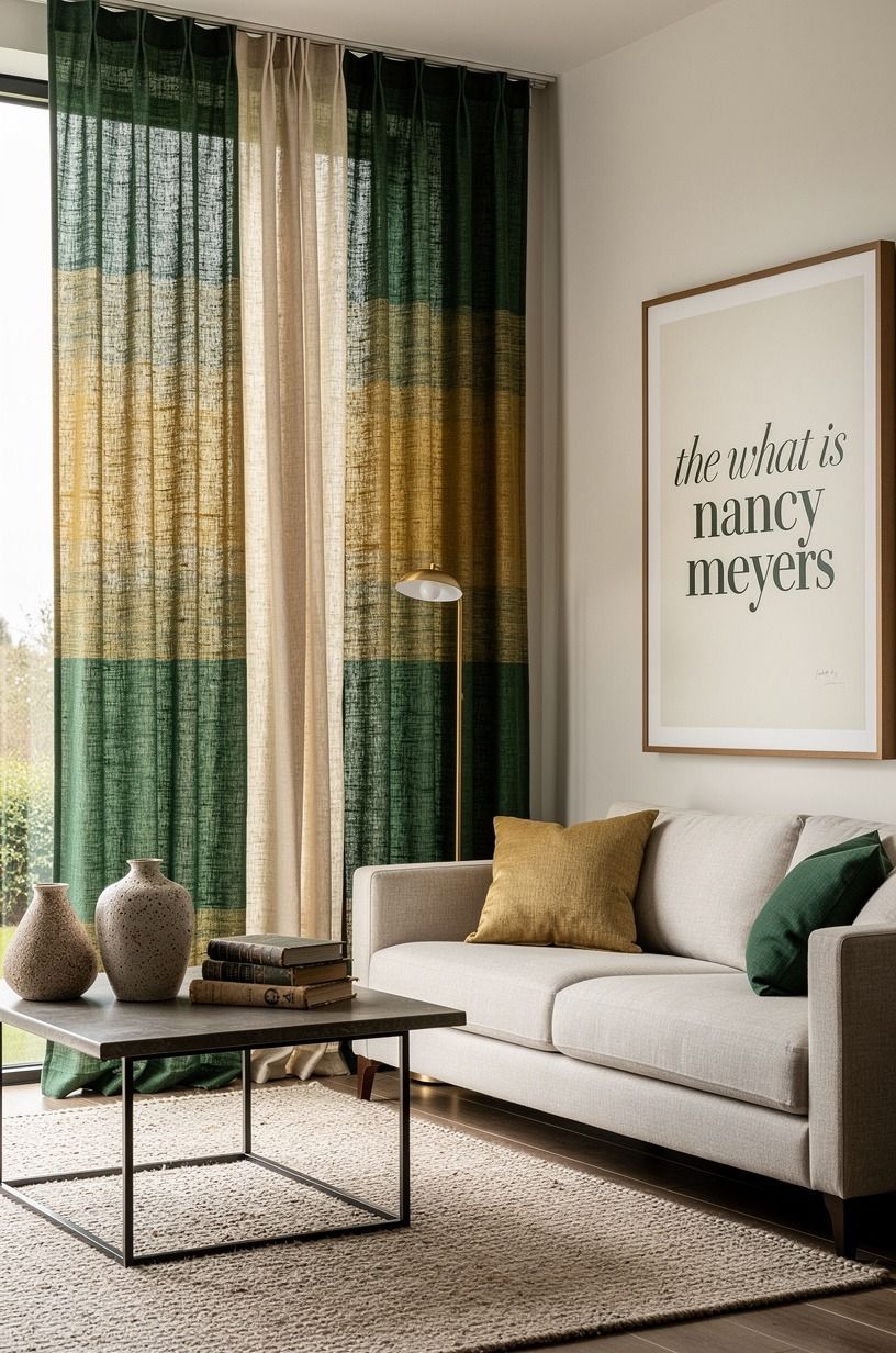 Hang curtains high, then let them touch the floor