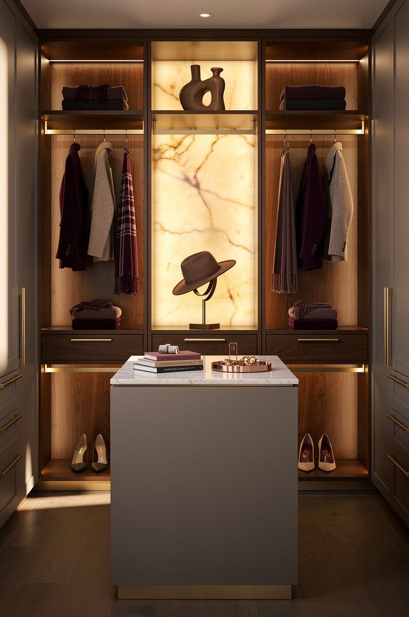 Anchor the center with a slim closet island