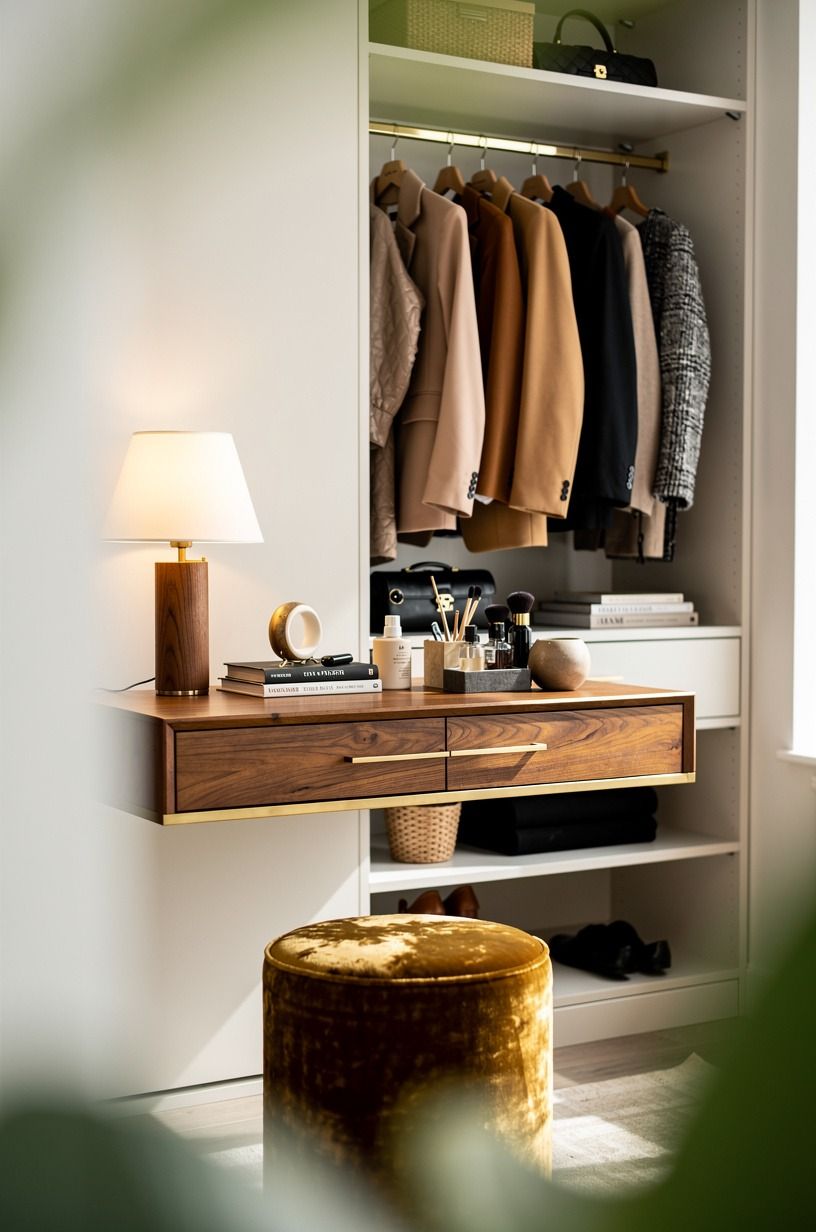Float a luxe vanity beside the closet wall