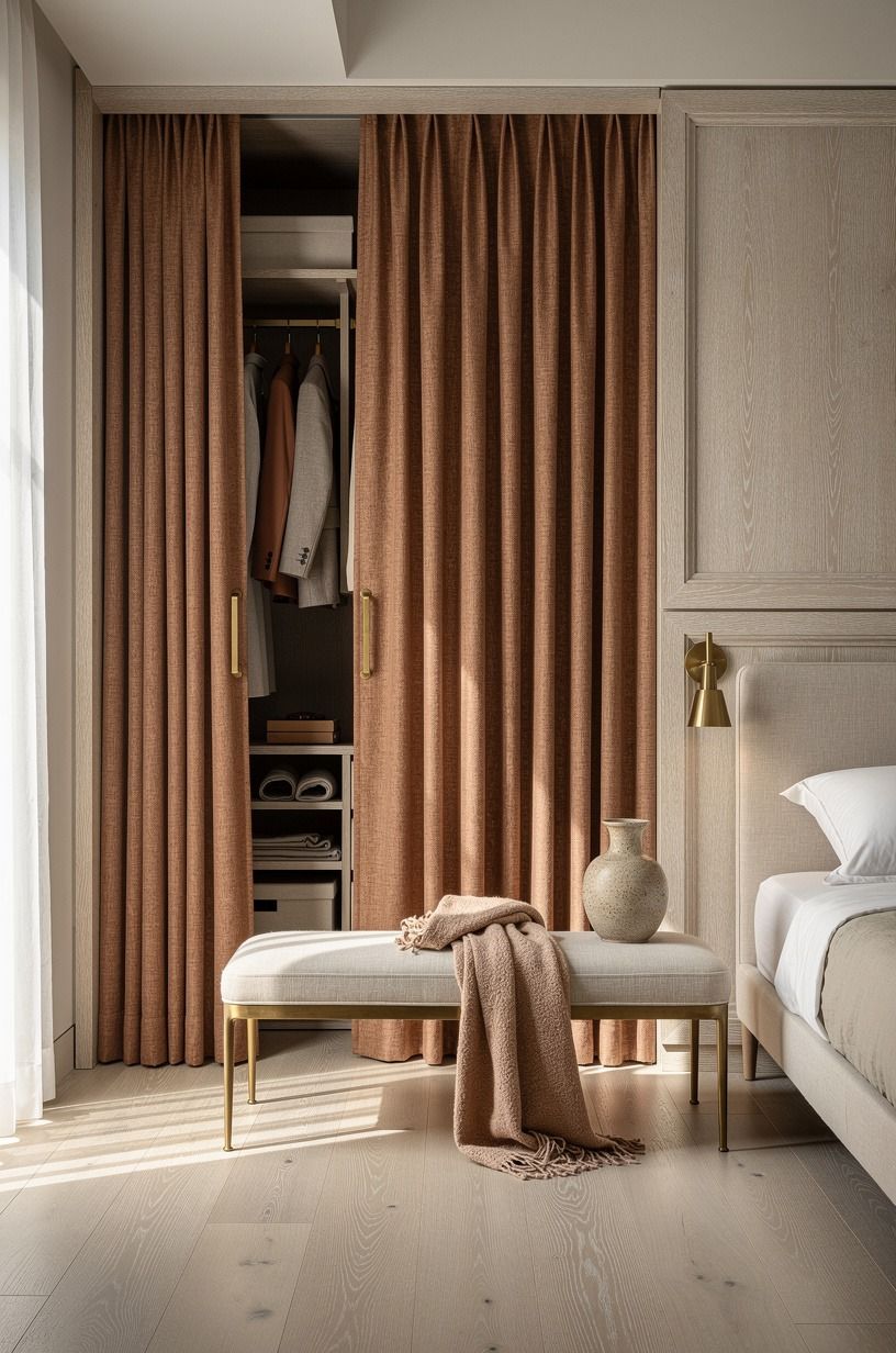 Hang drapery where doors feel too heavy