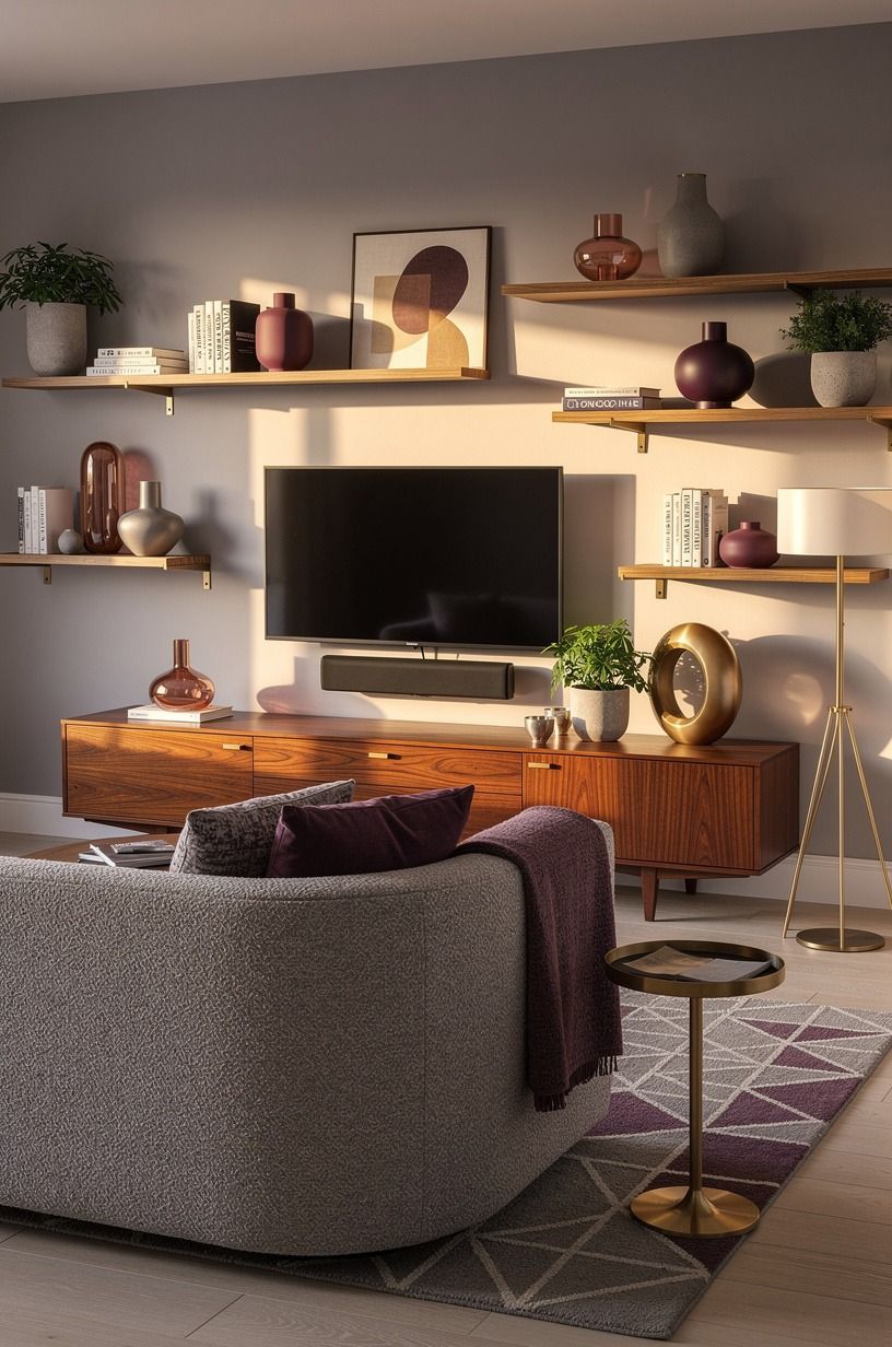 Build the Two-Wood Rule Into Your TV Room Shelving Ideas