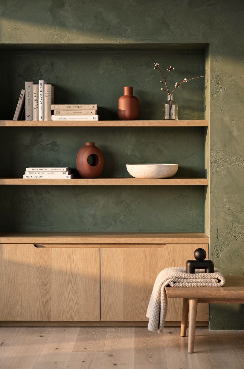 Layer Closed Storage Under Built In Shelves Living Room