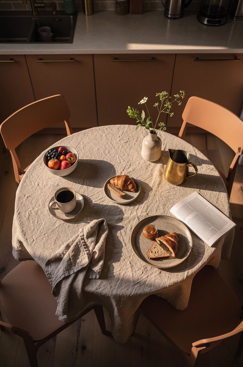 Style the breakfast corner with soft contrast