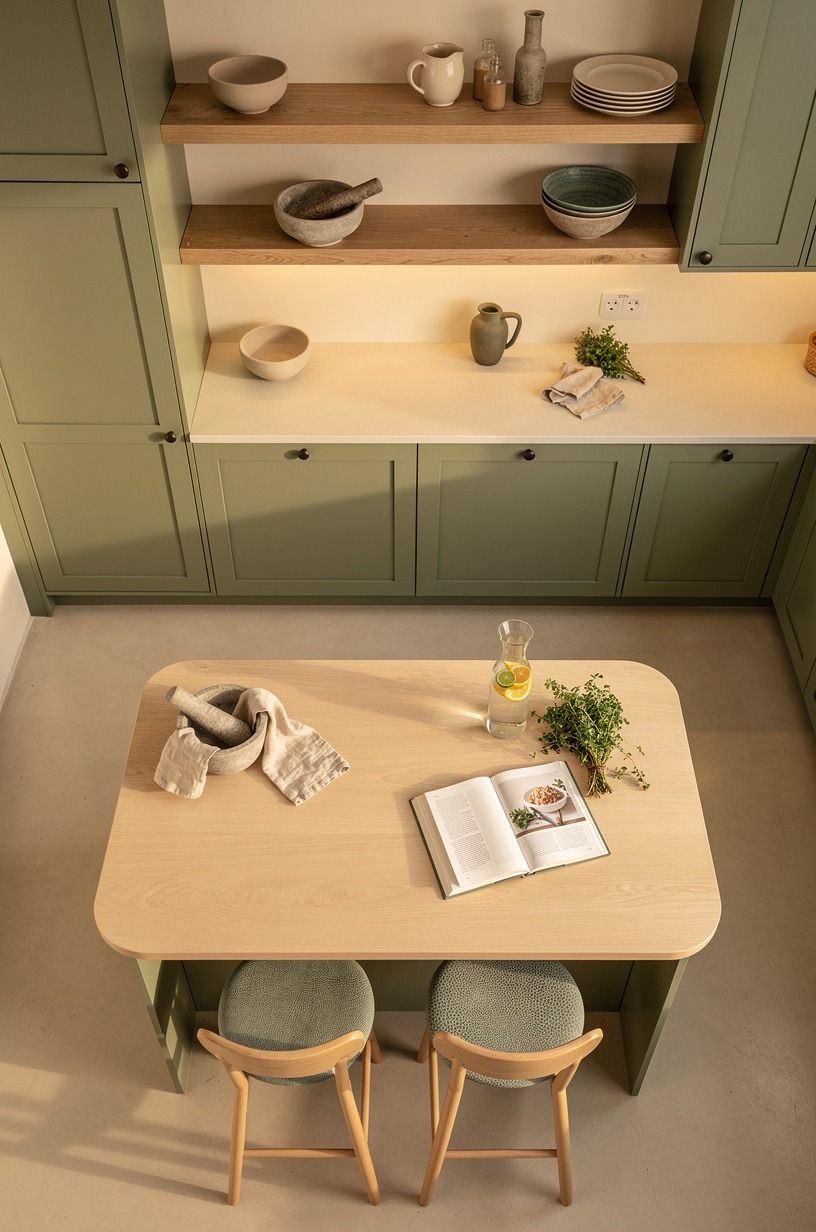 Use the Two-Wood Rule for open shelves