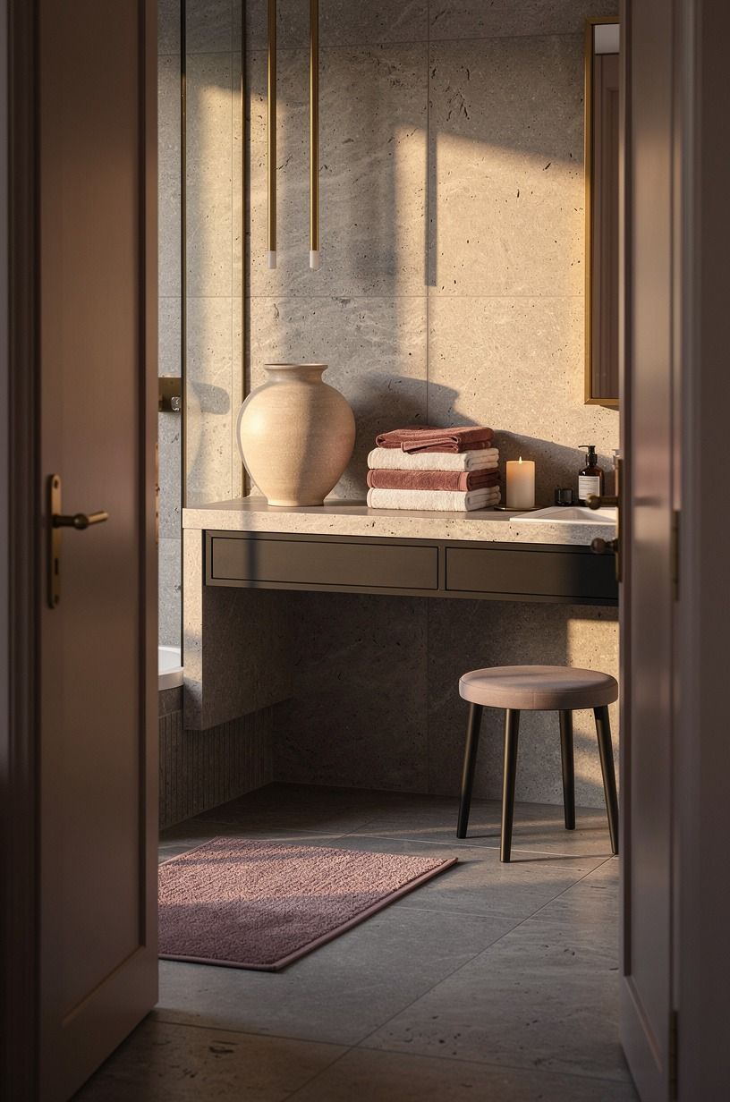 Start with light grey travertine as your quiet base