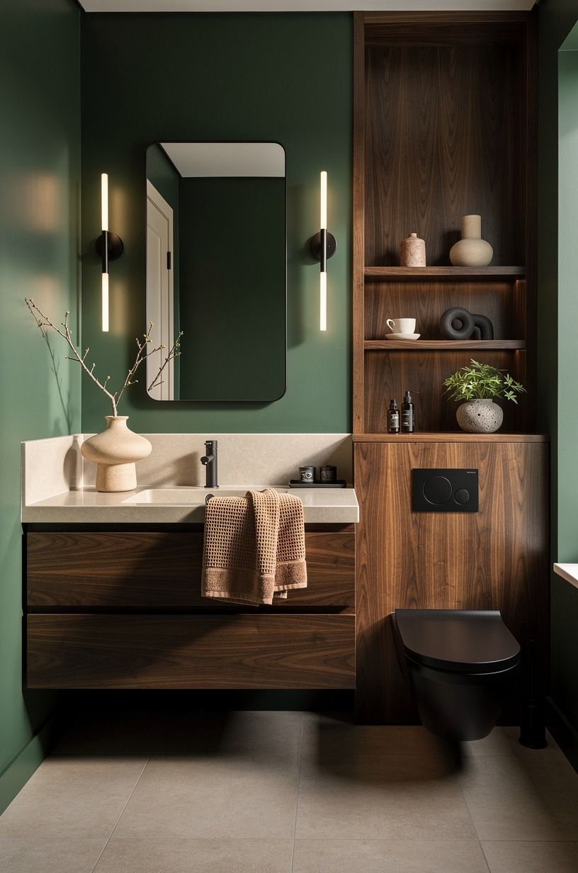 Skip bright white trim for powder room ideas green