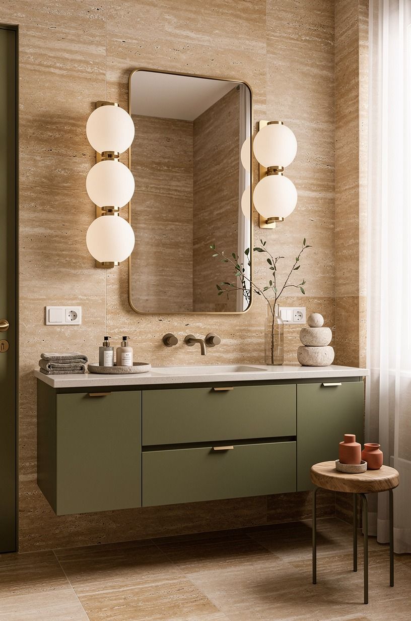 Layer the Three-Height Light Stack around the mirror