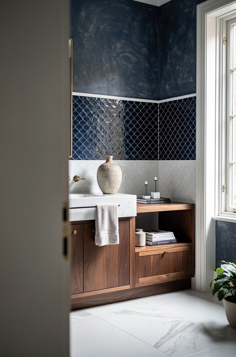 Mix zellige with large-format porcelain for a lived-in finish