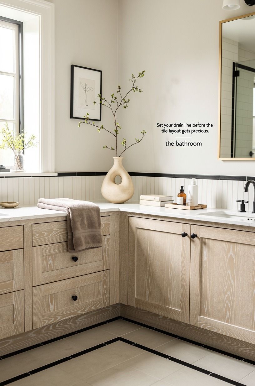 Set your drain line before the tile layout gets precious
