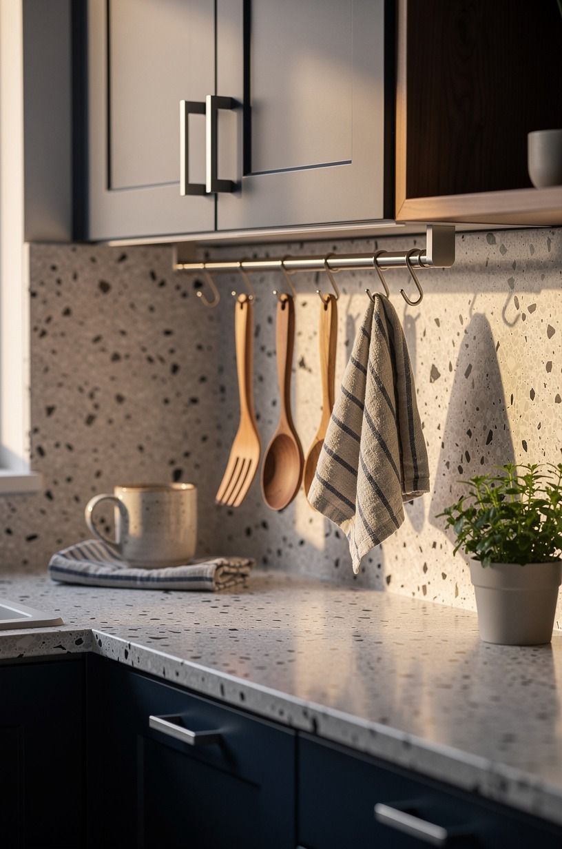 Hang a rail where clutter used to collect