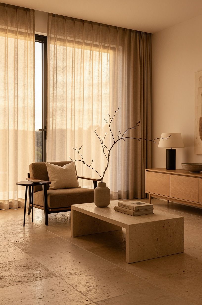 Frame windows with floor-length flax linen