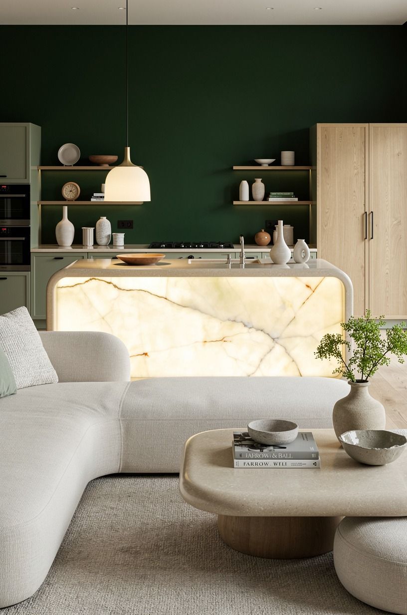 Try Farrow & Ball Studio Green on the back wall