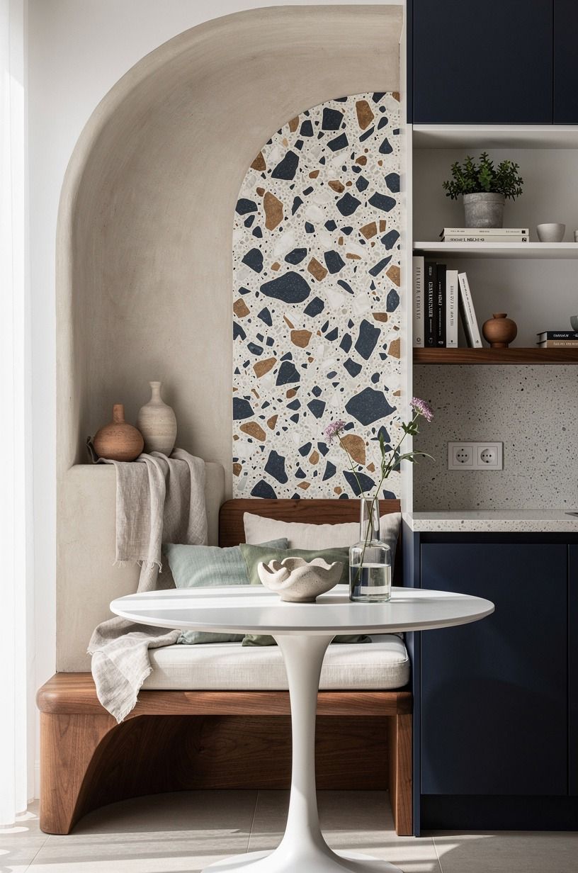 Use a removable backsplash moment behind the bench