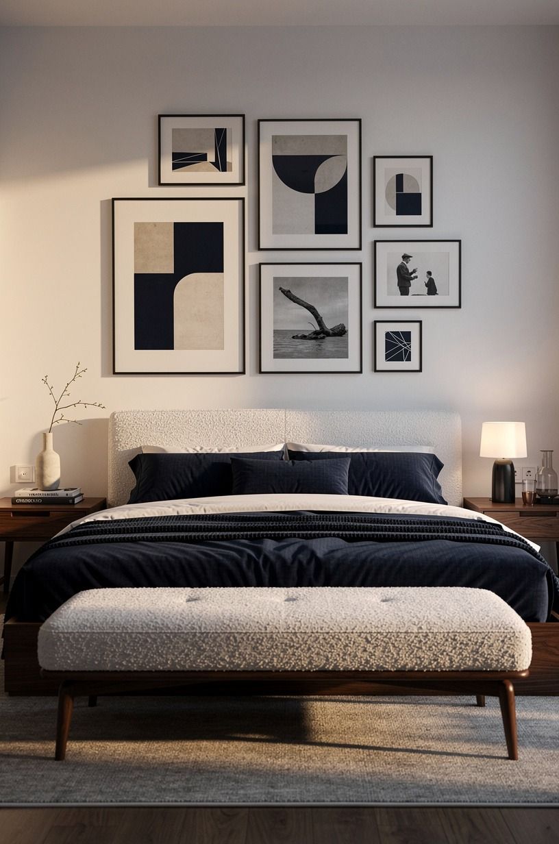 Hang art low enough to meet the bed (the Library Wall Method)
