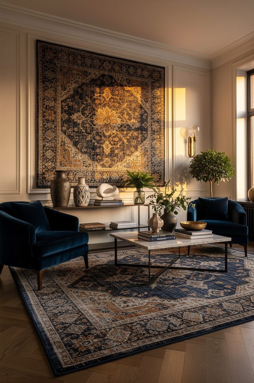 Anchor the Wall with a 9x12 Rug
