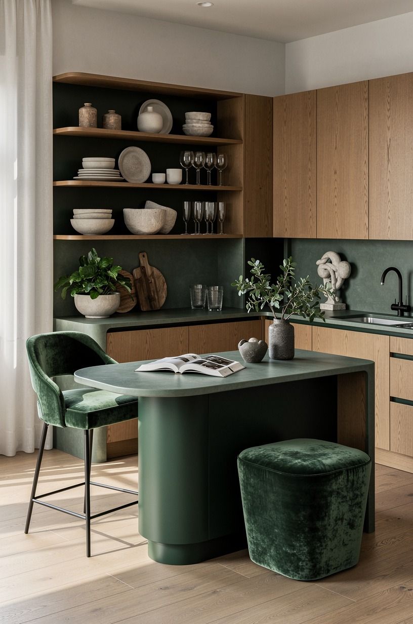 Use Sherwin-Williams Evergreen Fog on an island