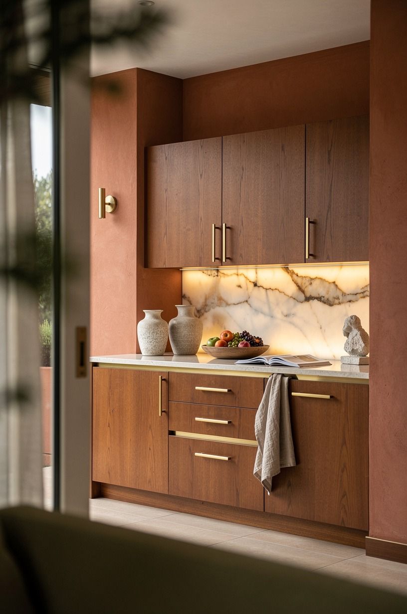 Why do warm wood tones kitchen cabinets need matte paint?