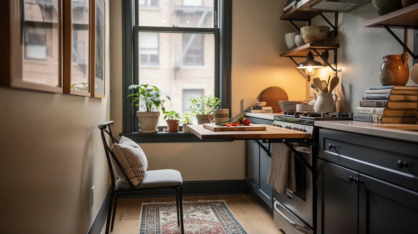 Mount a Fold-Down Surface Where It Won't Interrupt Cooking