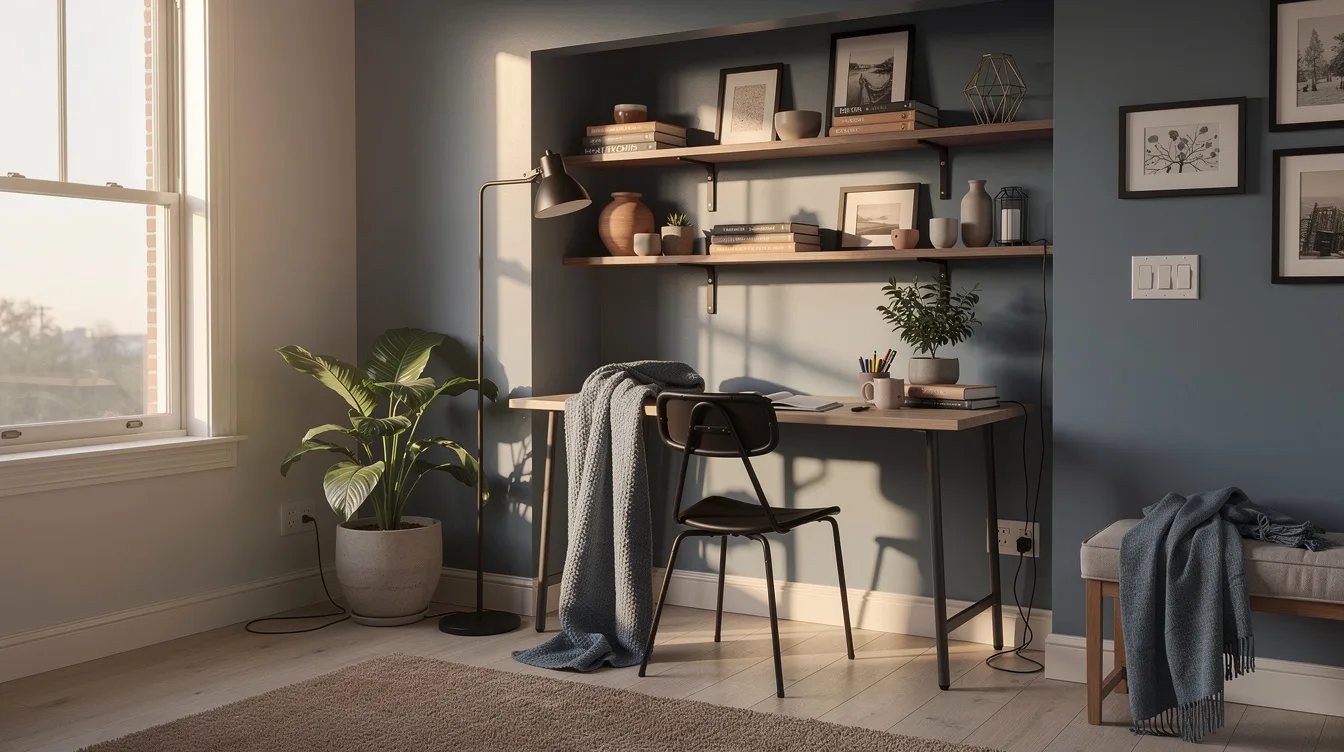 Fade a Work Nook Into Dusty Blue-Gray