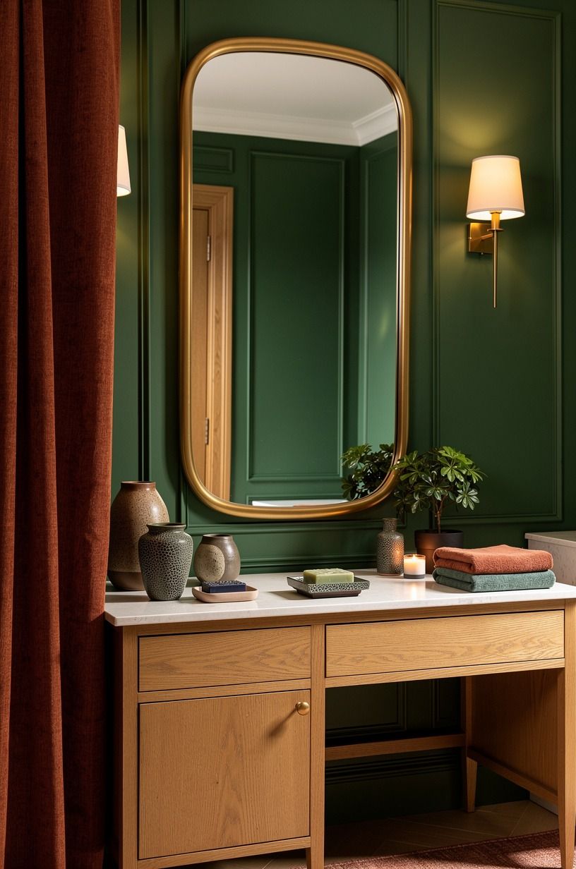 Hang a pill-shaped mirror for a softer silhouette