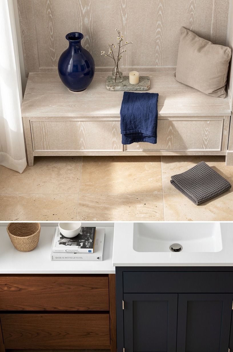 Let a travertin interior carry an unexpected blue