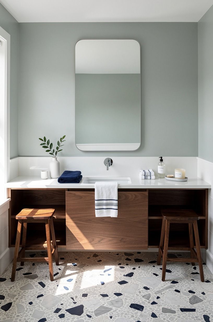Paint the upper walls Sherwin-Williams Sea Salt (The Soft-Edge Method)