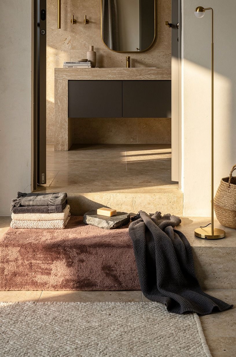 Put warm textiles against the cool stone (The Barefoot Test)