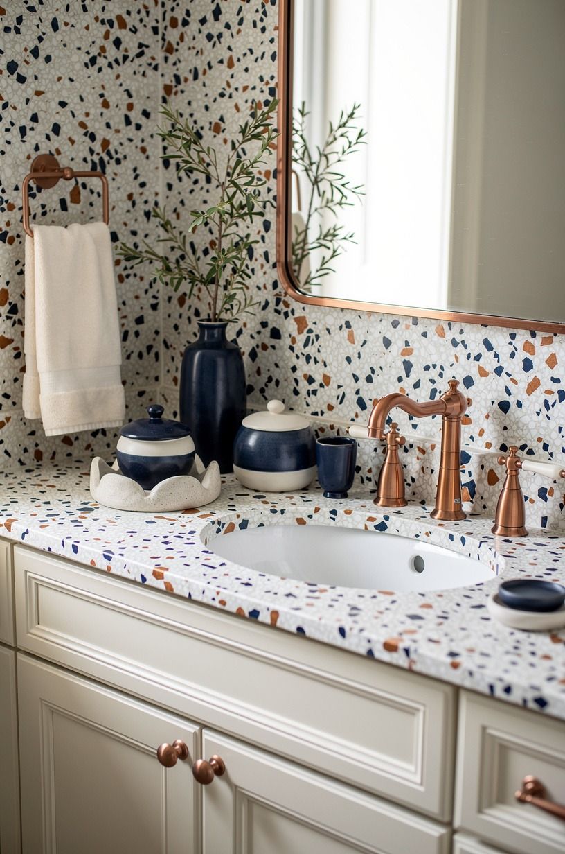 Style the counter with stoneware, not plastic bottles