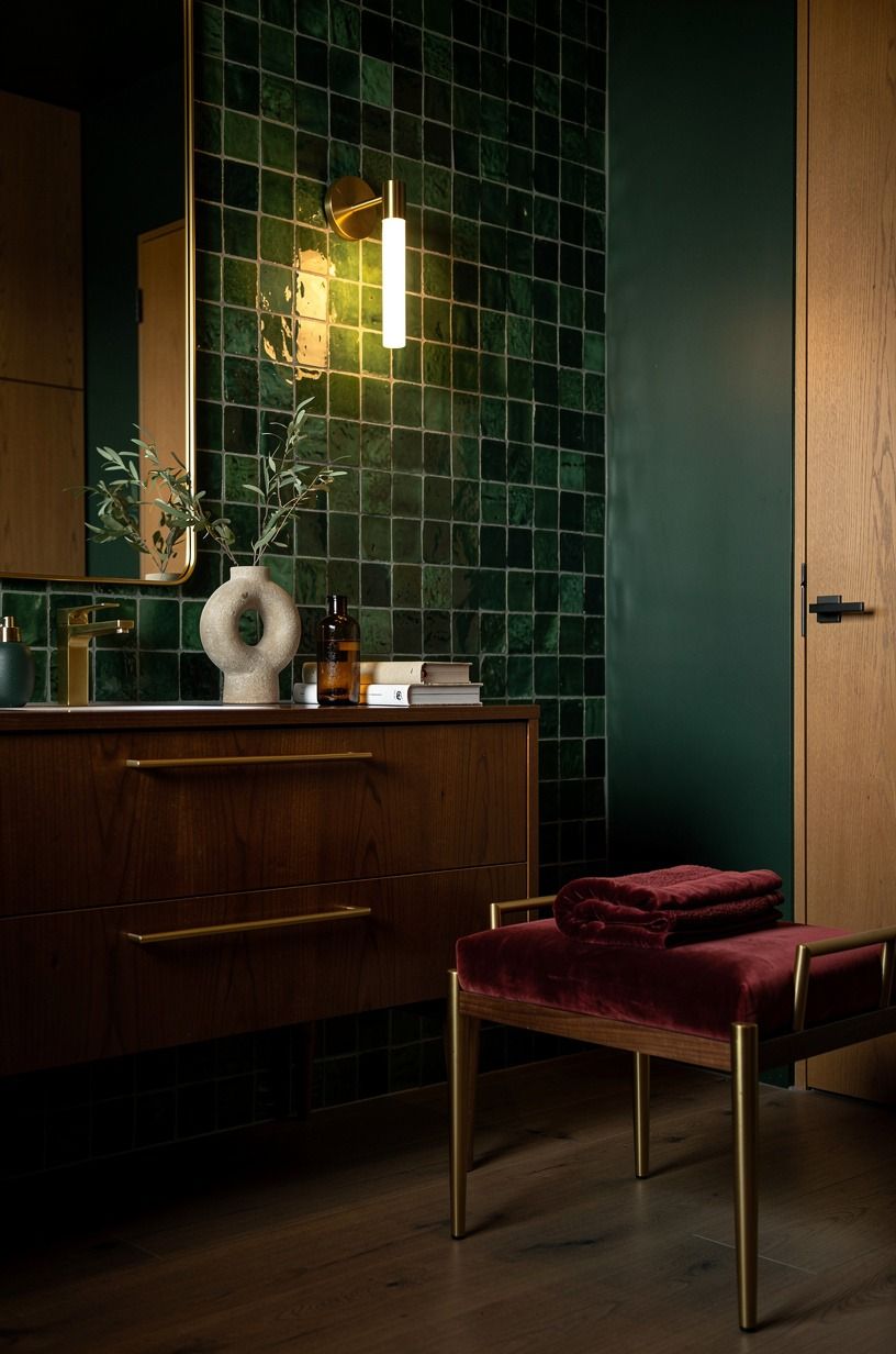 Frame one wall with deep-pile mohair velvet