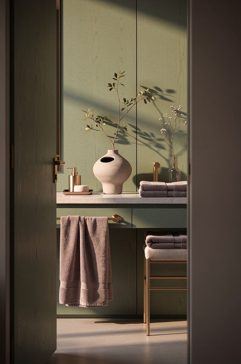 Layer rose gold over plum (the Brass-Against-Pine Rule)