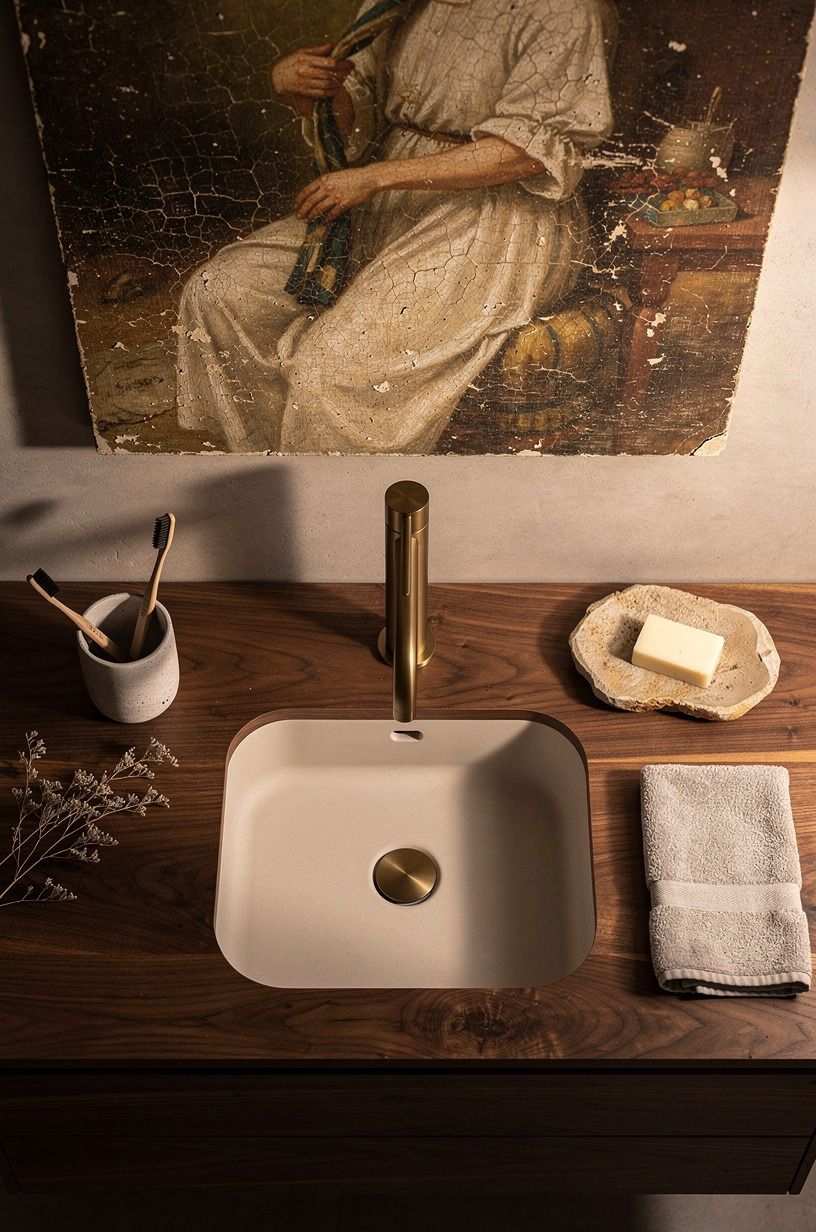 Mix old art with a modern faucet (old over new)