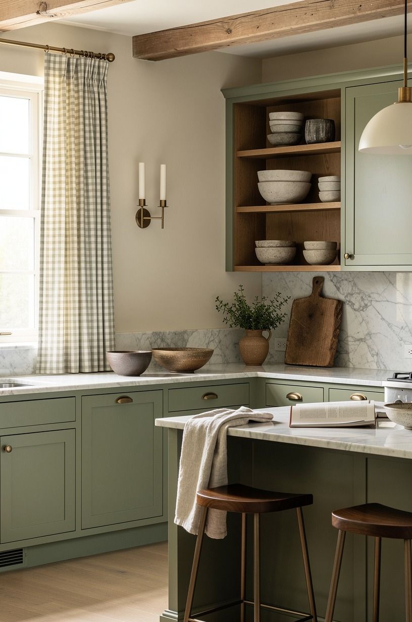 Could a checked curtain soften the hard lines?