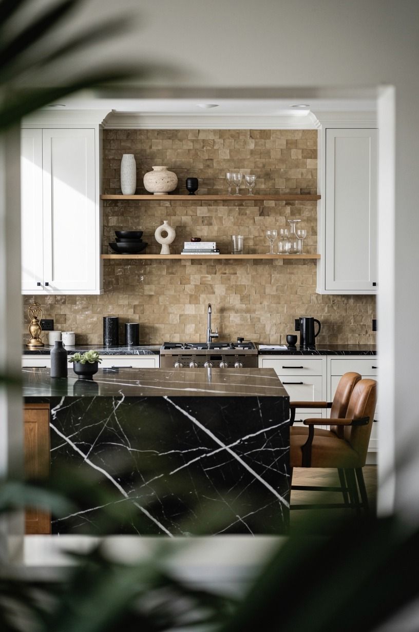 Frame the backsplash gap with hand-glazed zellige