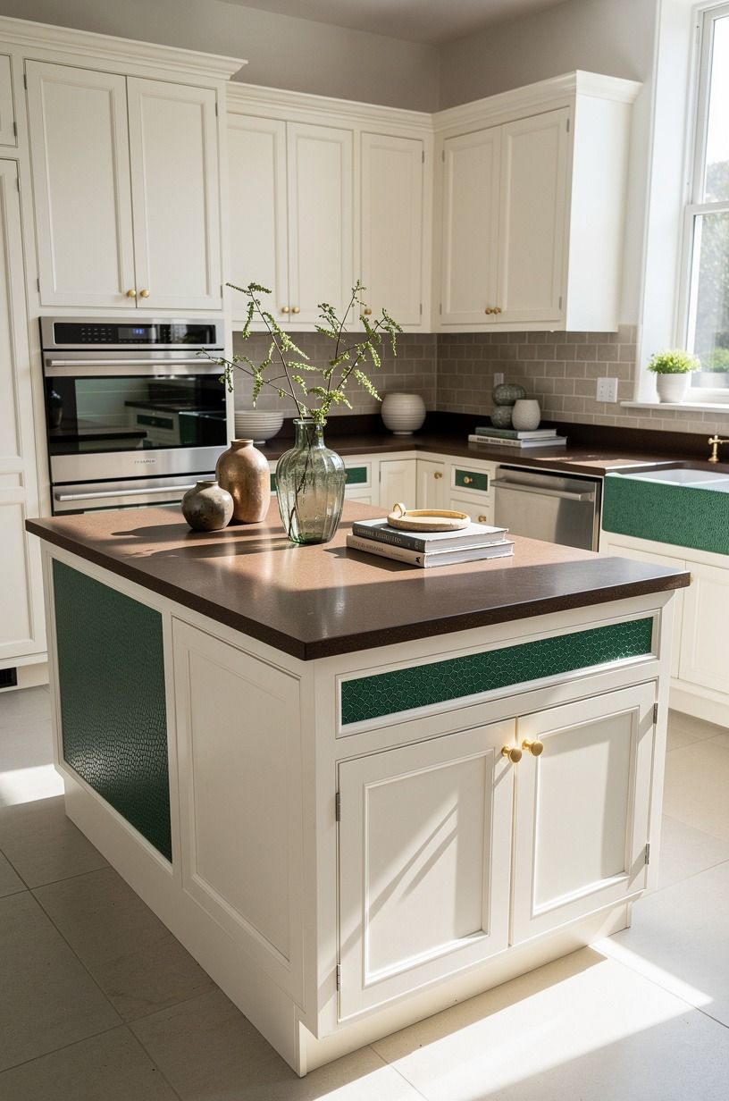 Let a white kitchen brown countertop carry the visual weight