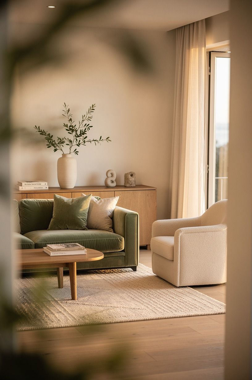 Paint the walls in Benjamin Moore White Dove, then warm them up