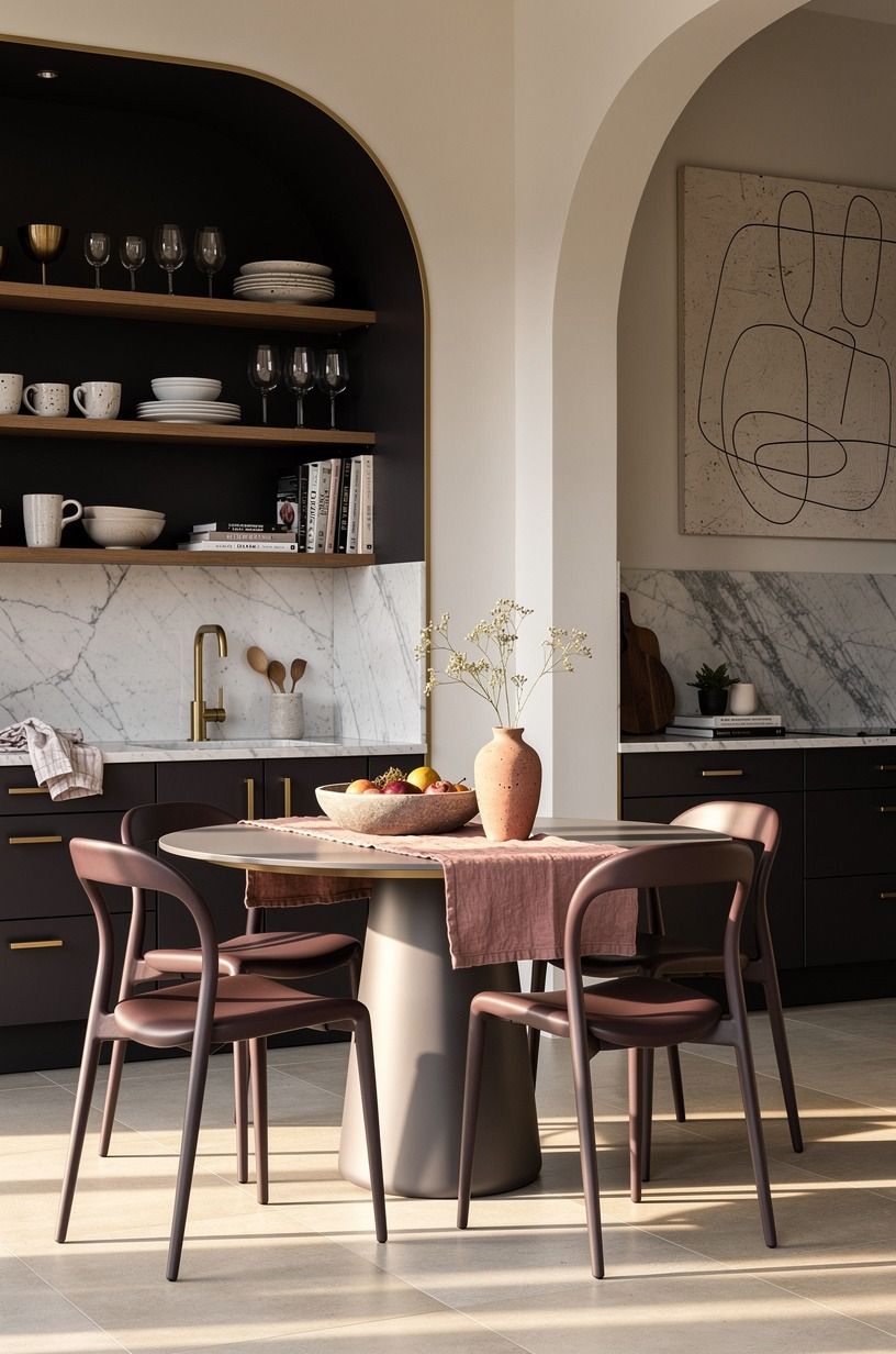 Float a round pedestal table for airy house interior design