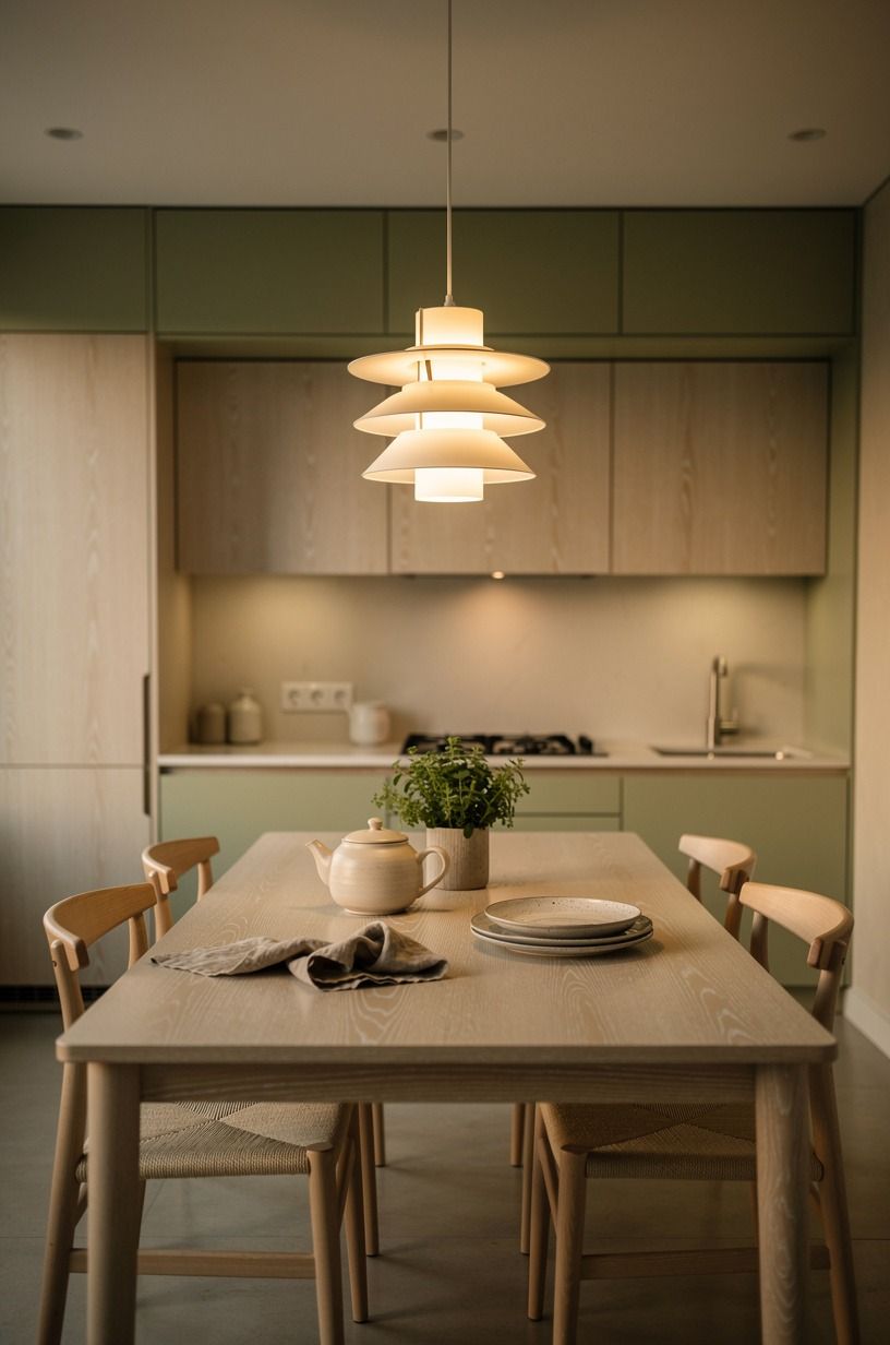 Hang a three-height light stack above the table