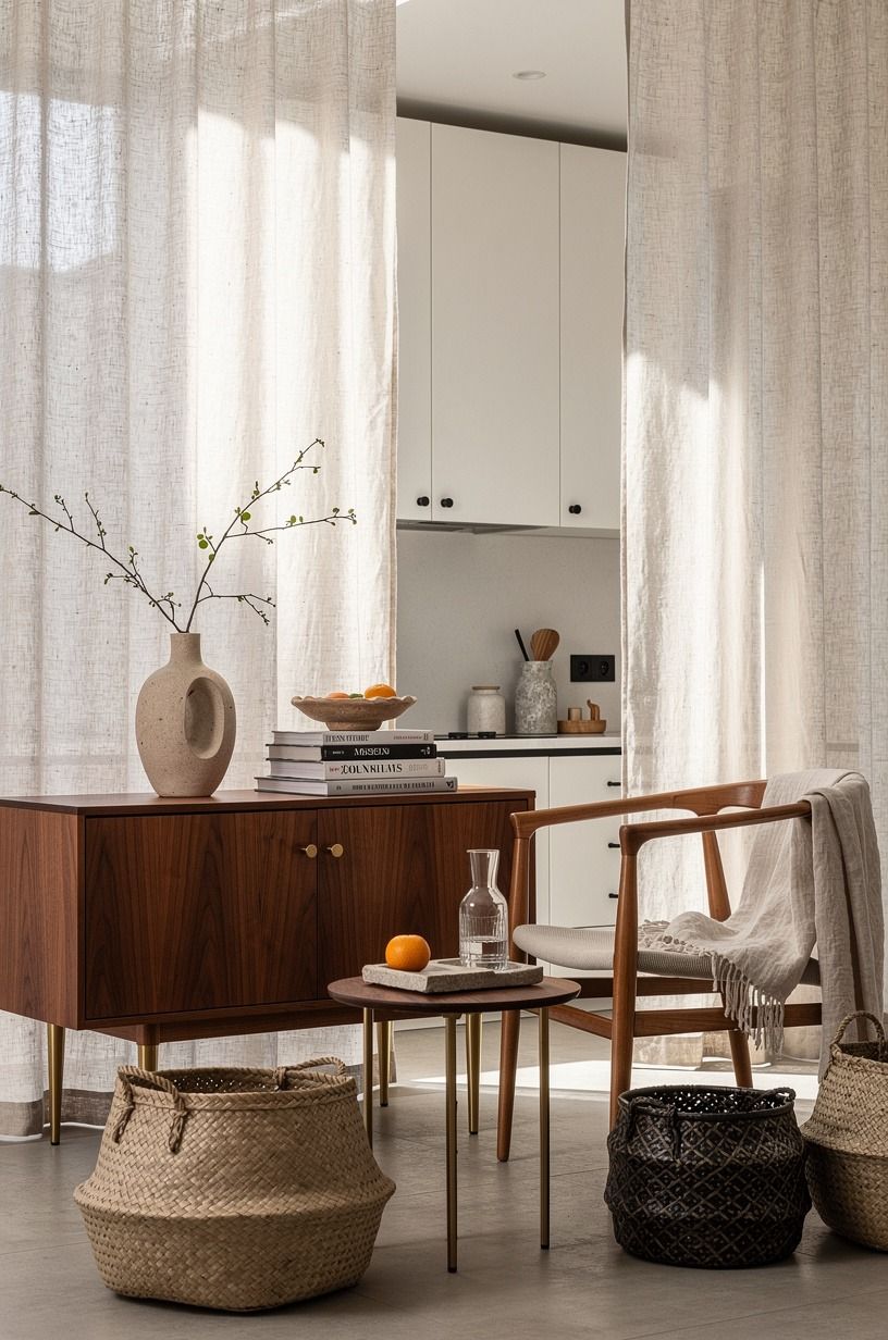 Let linen curtains soften the hard edges