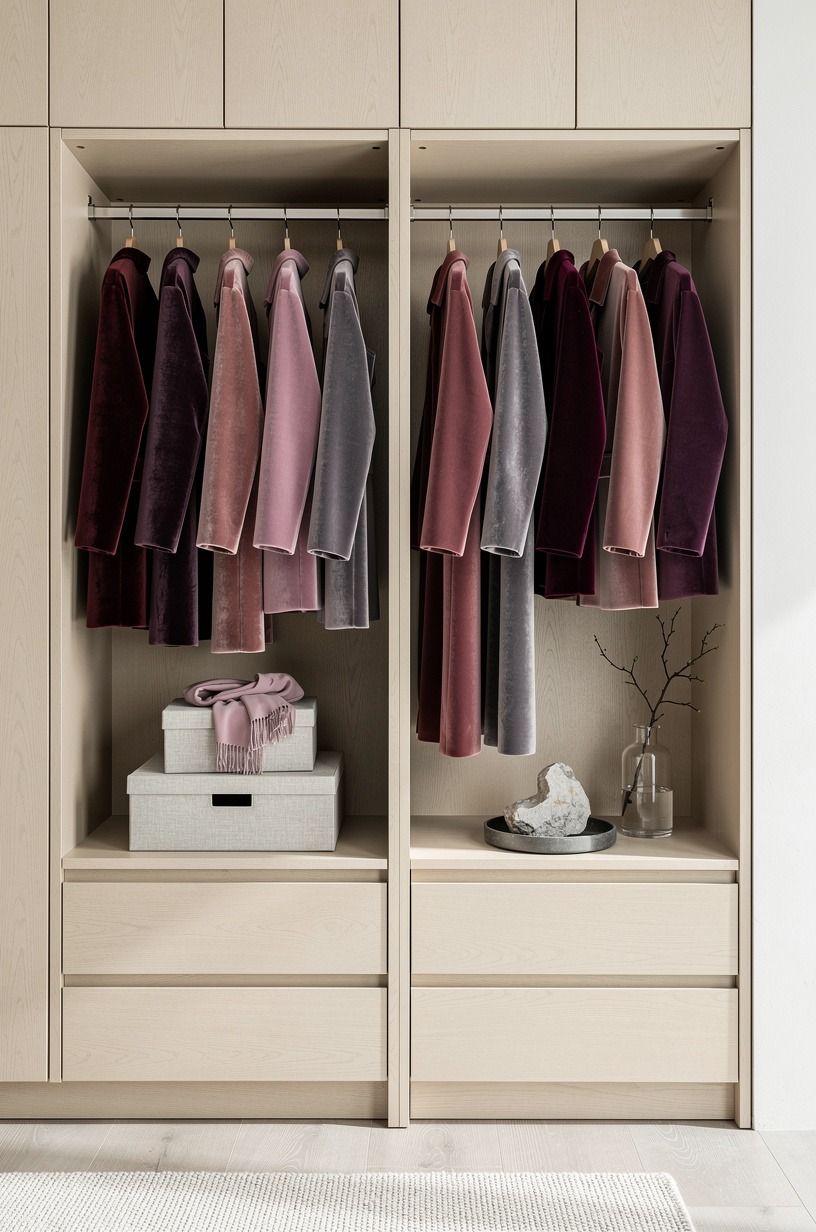 Frame your clothes with velvet hangers in one color