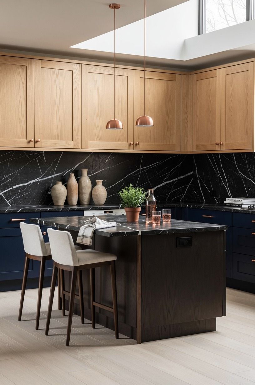 Use The Two-Wood Rule for oak kitchen cabinets modern