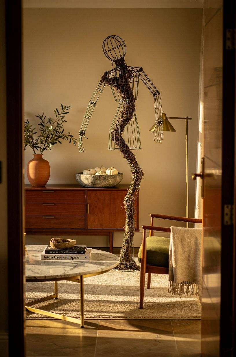 Bend the Tomato Cage Into a Crooked Spine (diy scarecrow halloween)