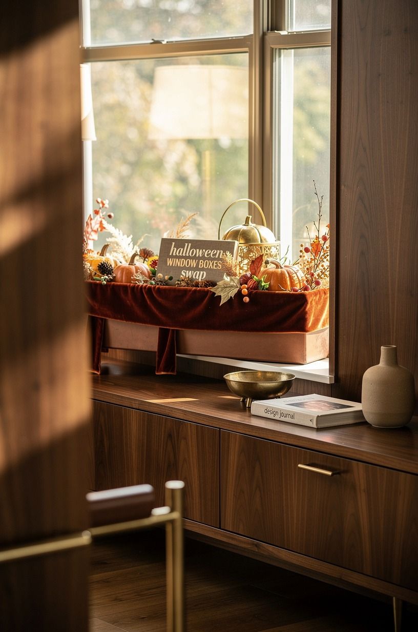 Add velvet ribbon to exterior window decorating (but keep it dry)