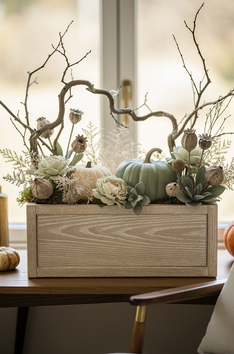 Frame the planter box halloween look with crooked branches