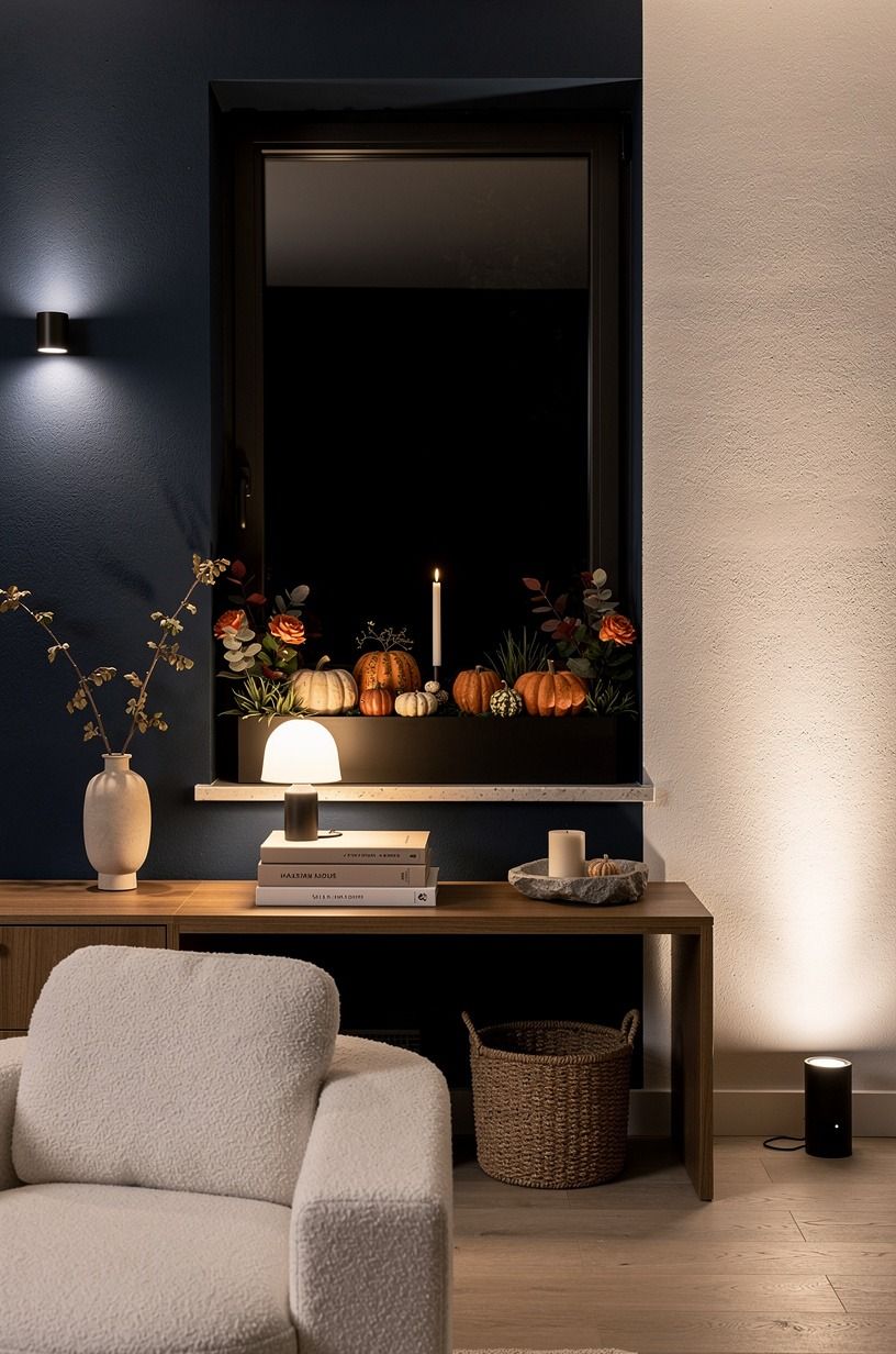 Use 3 light sources near a dark window box