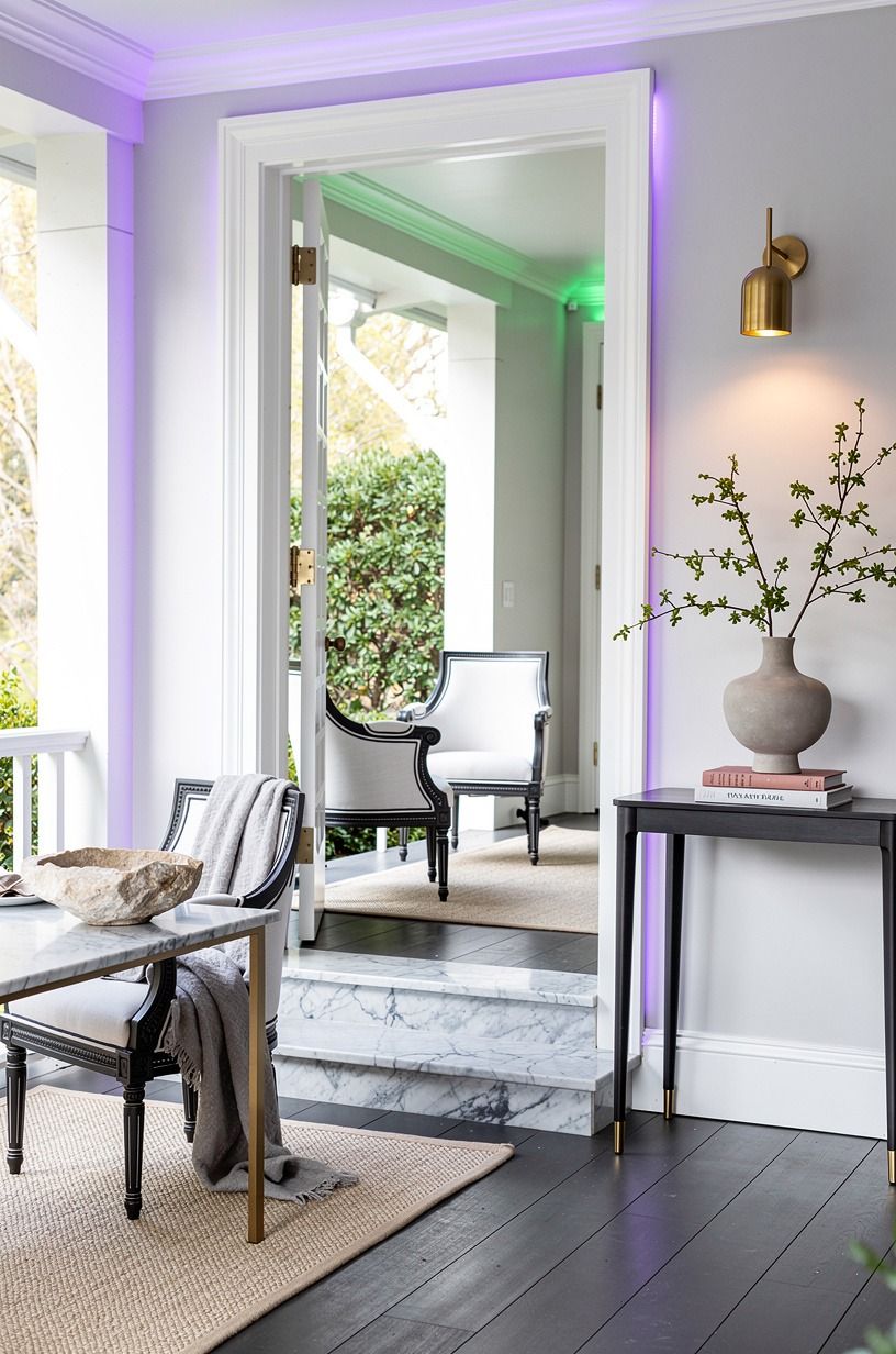 Wash a white porch in violet light