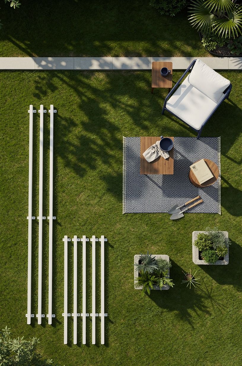 Anchor each post into the lawn before adding rails