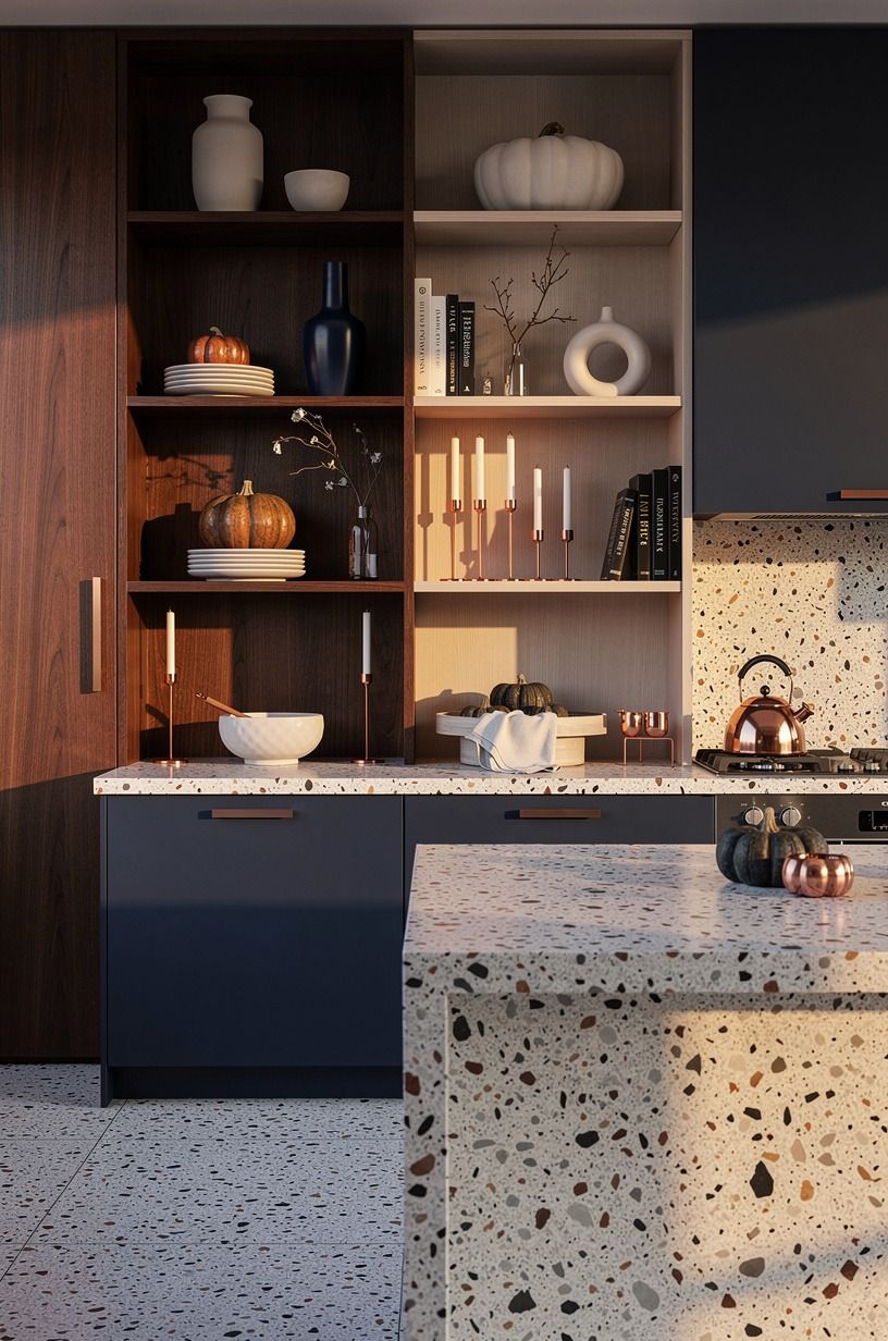 Build the Two-Wood Rule for open shelving styling Halloween